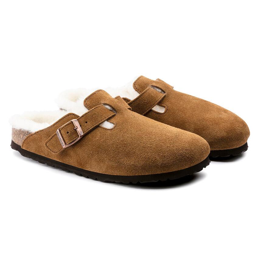 Zuecos Birkenstock Boston Sherling Lana de Borrego Ante Mink - ECRU