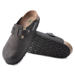 Zuecos Birkenstock Boston Versión Vegana Microfibra Desert Dust Black - ECRU