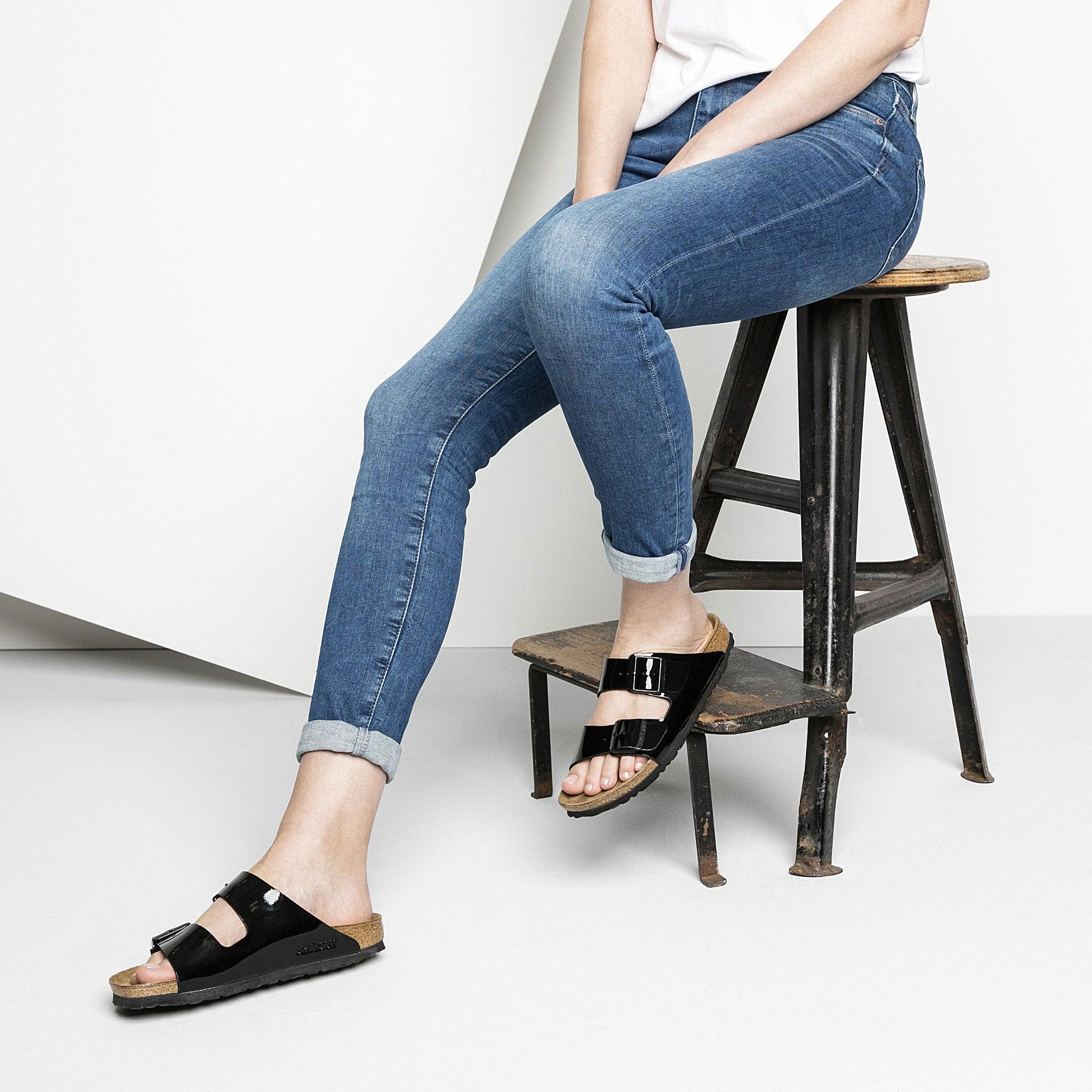 Birkenstock Arizona Birko-Floor Black Patent - ECRU