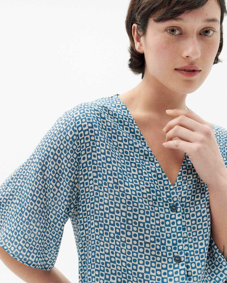 Blusa Thinking Mu azul small spots Libelula - ECRU