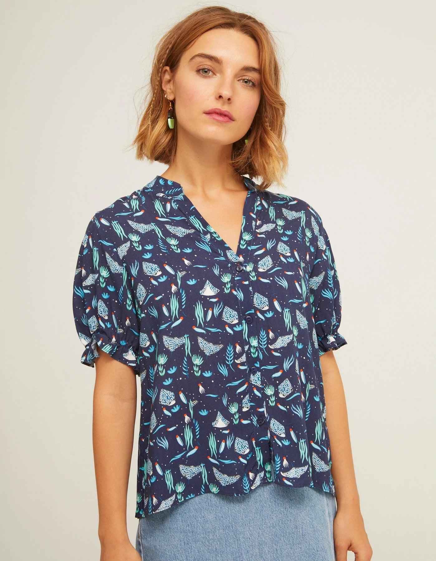 Camisa Manga Puff Océan bleu - ECRU