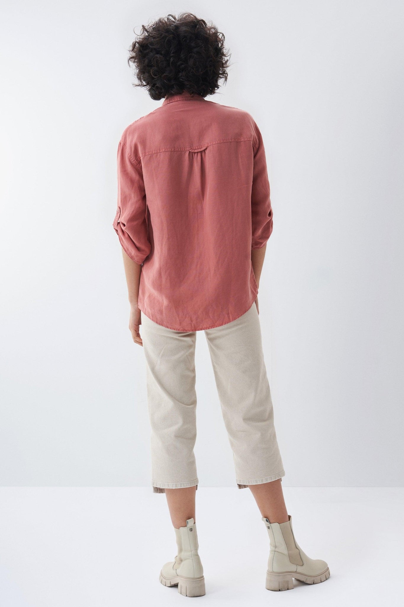 Camisa rosa de tencel con bolsillos - ECRU