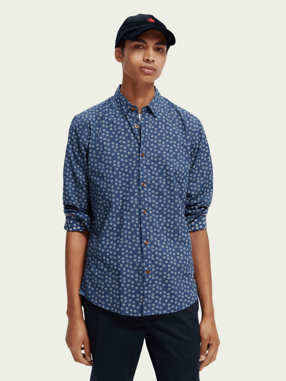 Camisa slim fit estampada en popelín - ECRU