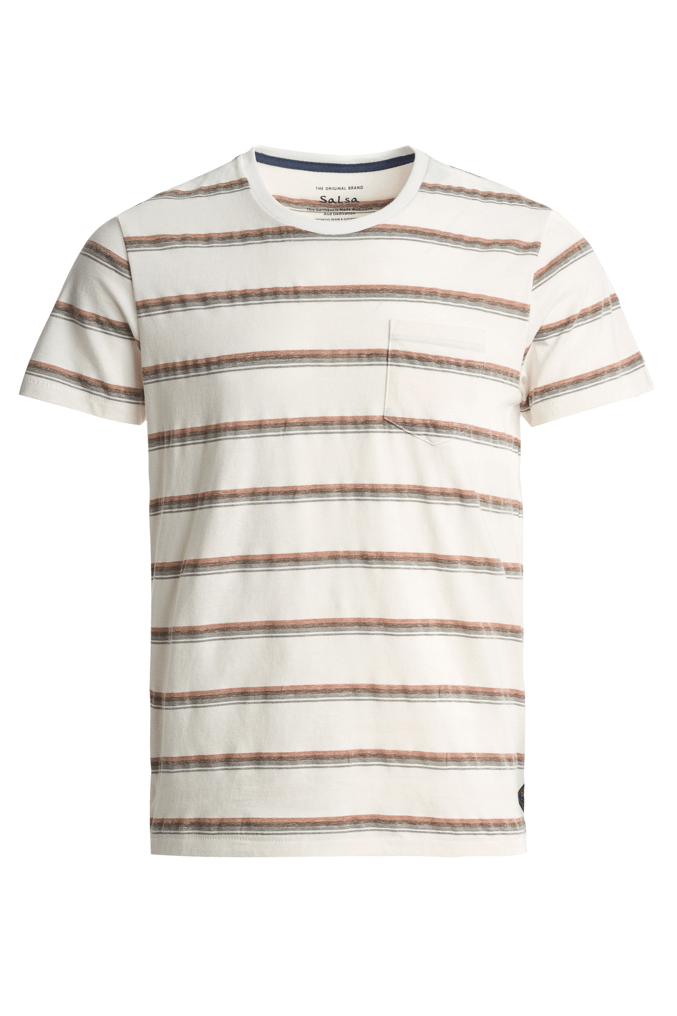 Camiseta a Rayas con Bolsillo Relieve - ECRU