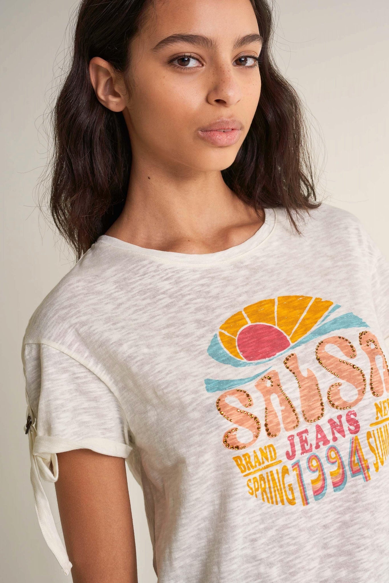 Camiseta con logo "SALSA JEANS 1994" - ECRU