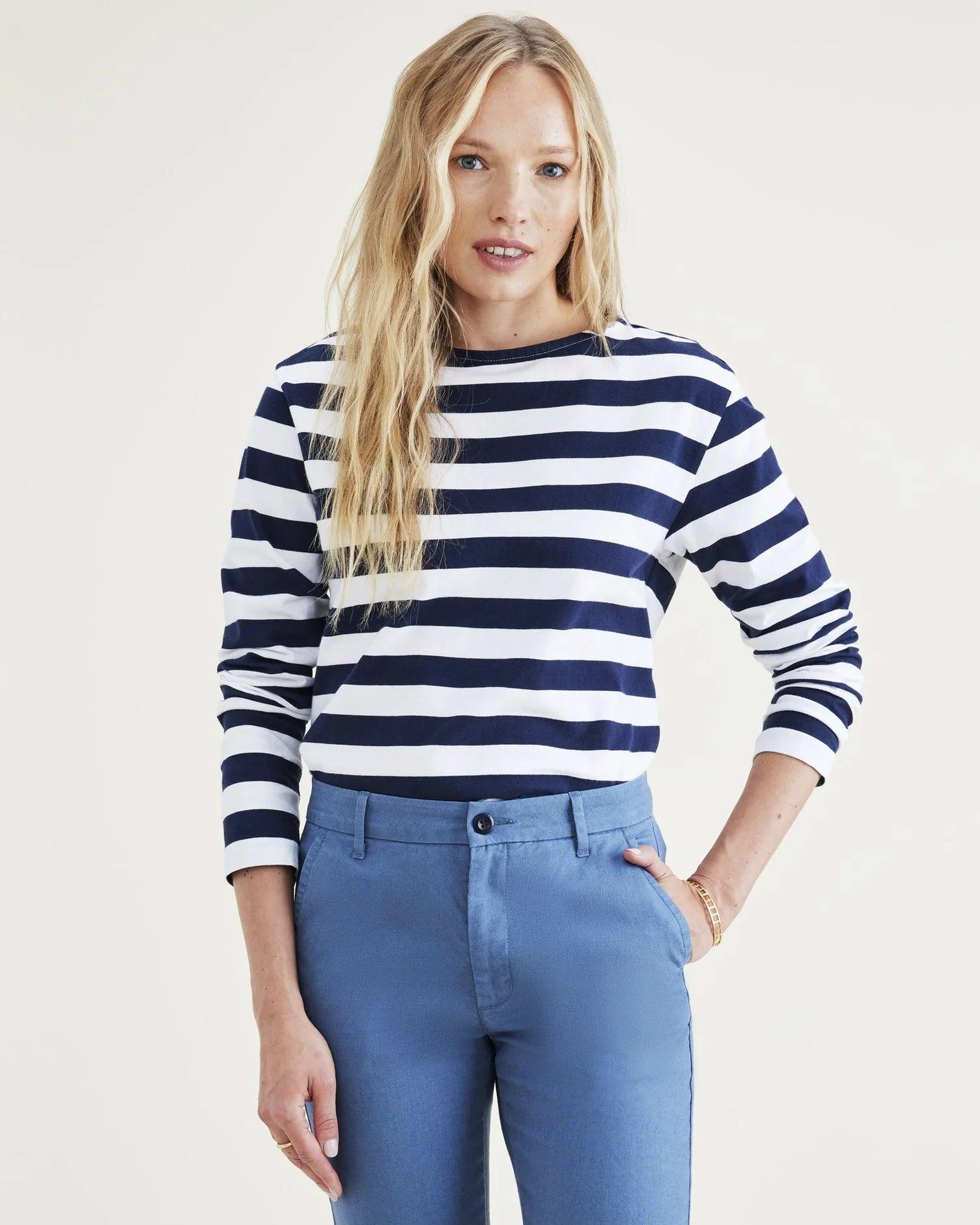 Camiseta de Mujer Dockers Regular Fit Cuello Barco Pismo Navy Blazer Stripe Azul - ECRU