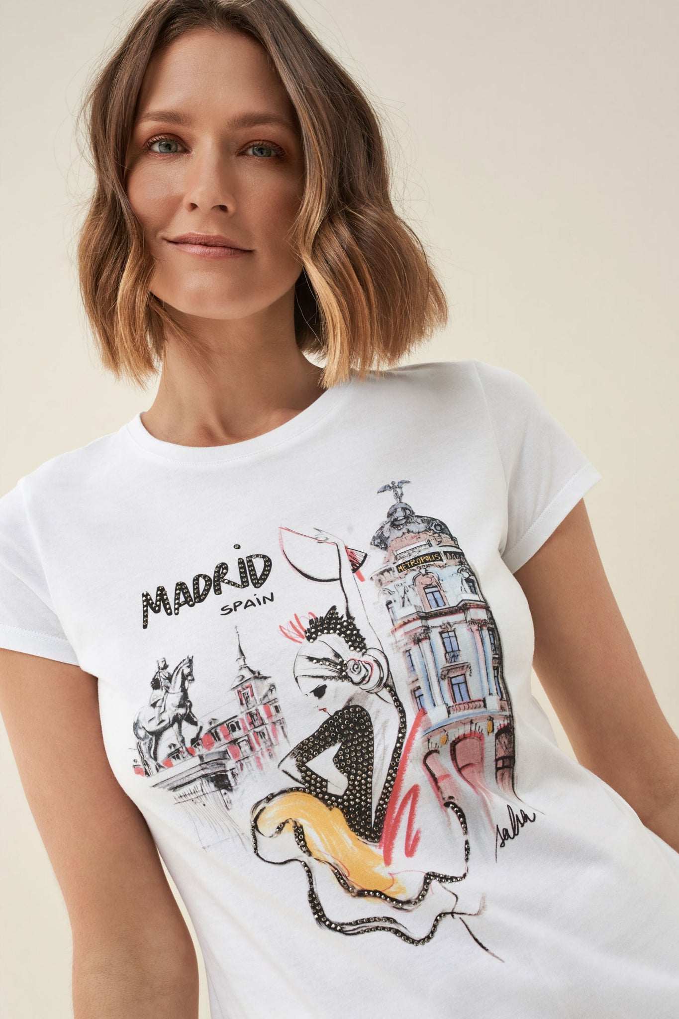 Camiseta Dibujo Madrid - ECRU