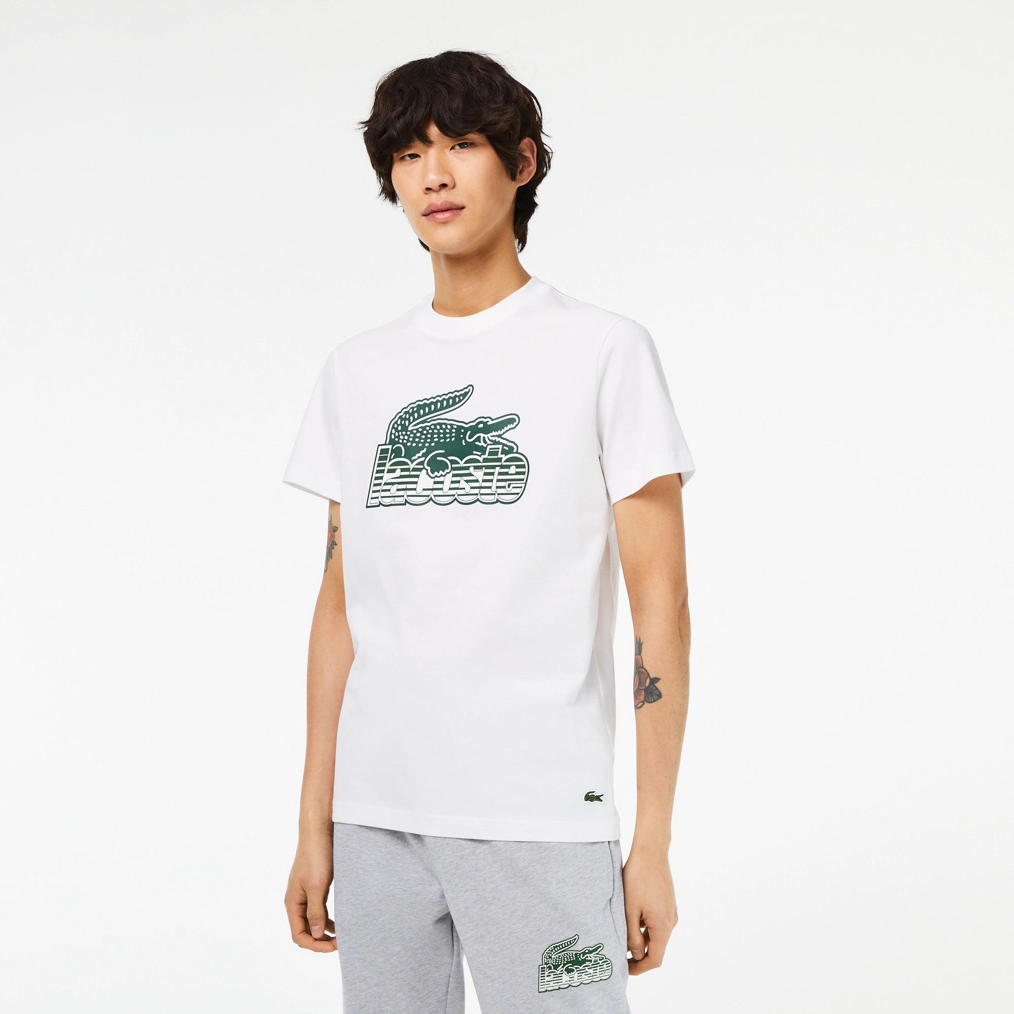 Camiseta Lacoste de hombre en punto de algodón con estampado - ECRU