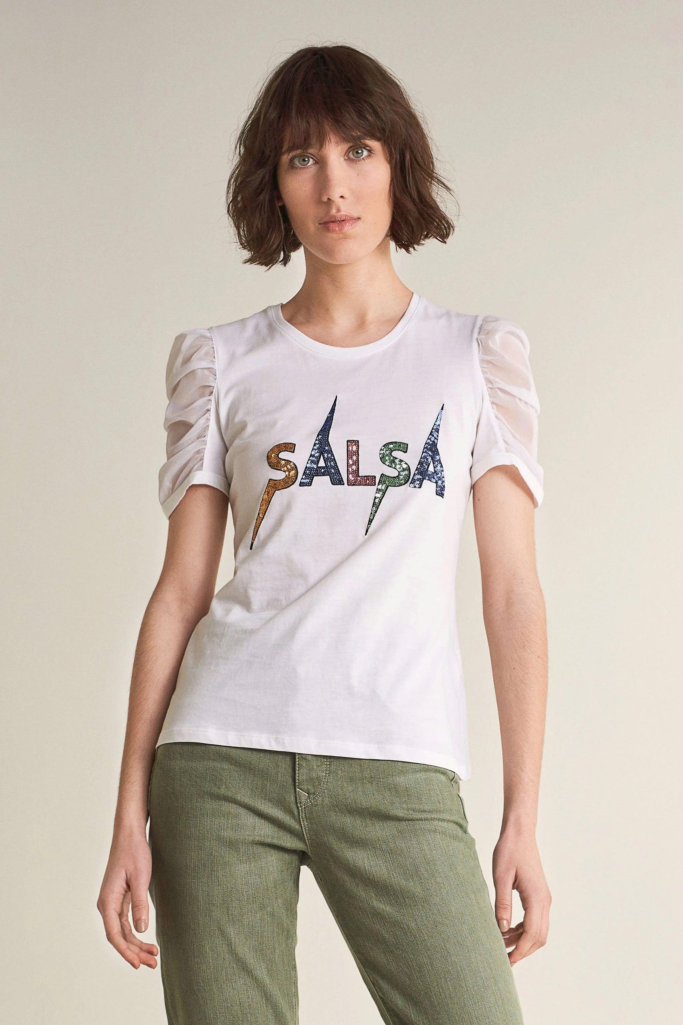 Camiseta Logo Salsa con Brillos - ECRU