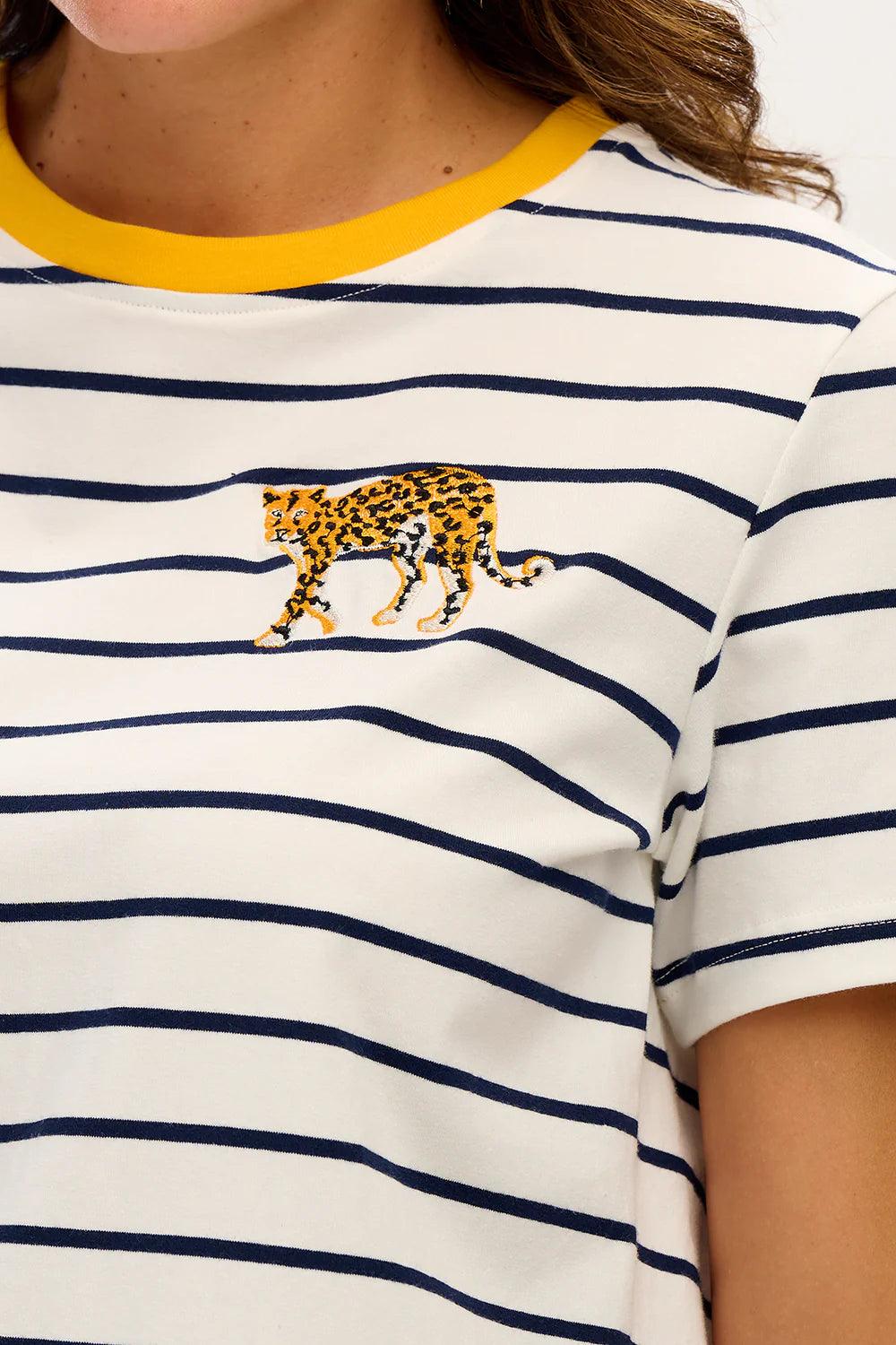 Camiseta Sugarhill Maggie Off-White Navy Leopard Embroidery - ECRU