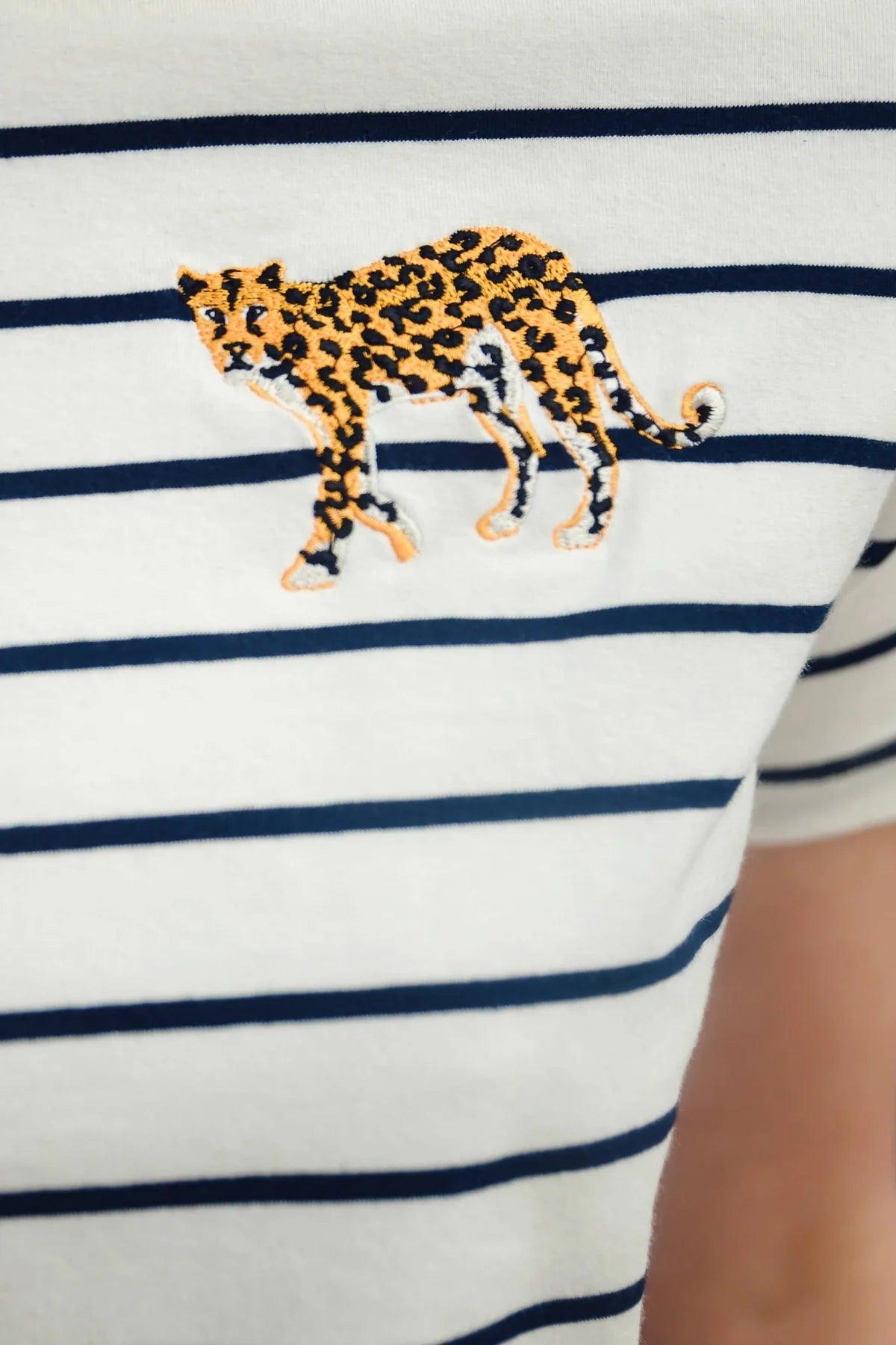 Camiseta Sugarhill Maggie Off-White Navy Leopard Embroidery - ECRU