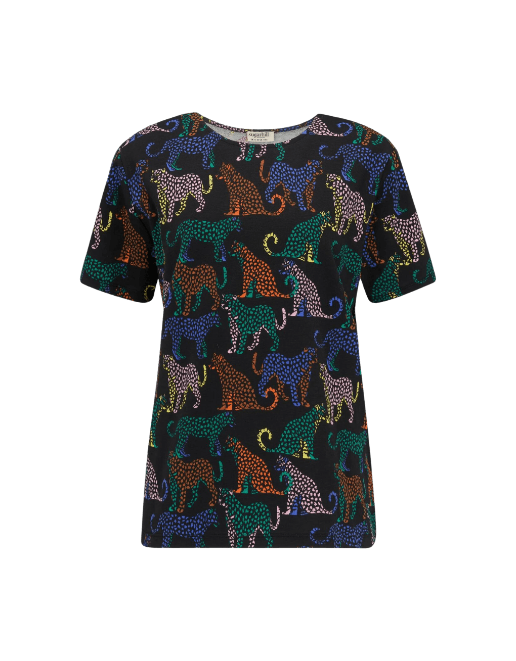 Camiseta Sugarhill Ronah Black Colourful Leopard Spots - ECRU