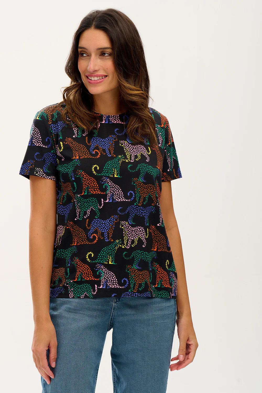 Camiseta Sugarhill Ronah Black Colourful Leopard Spots - ECRU