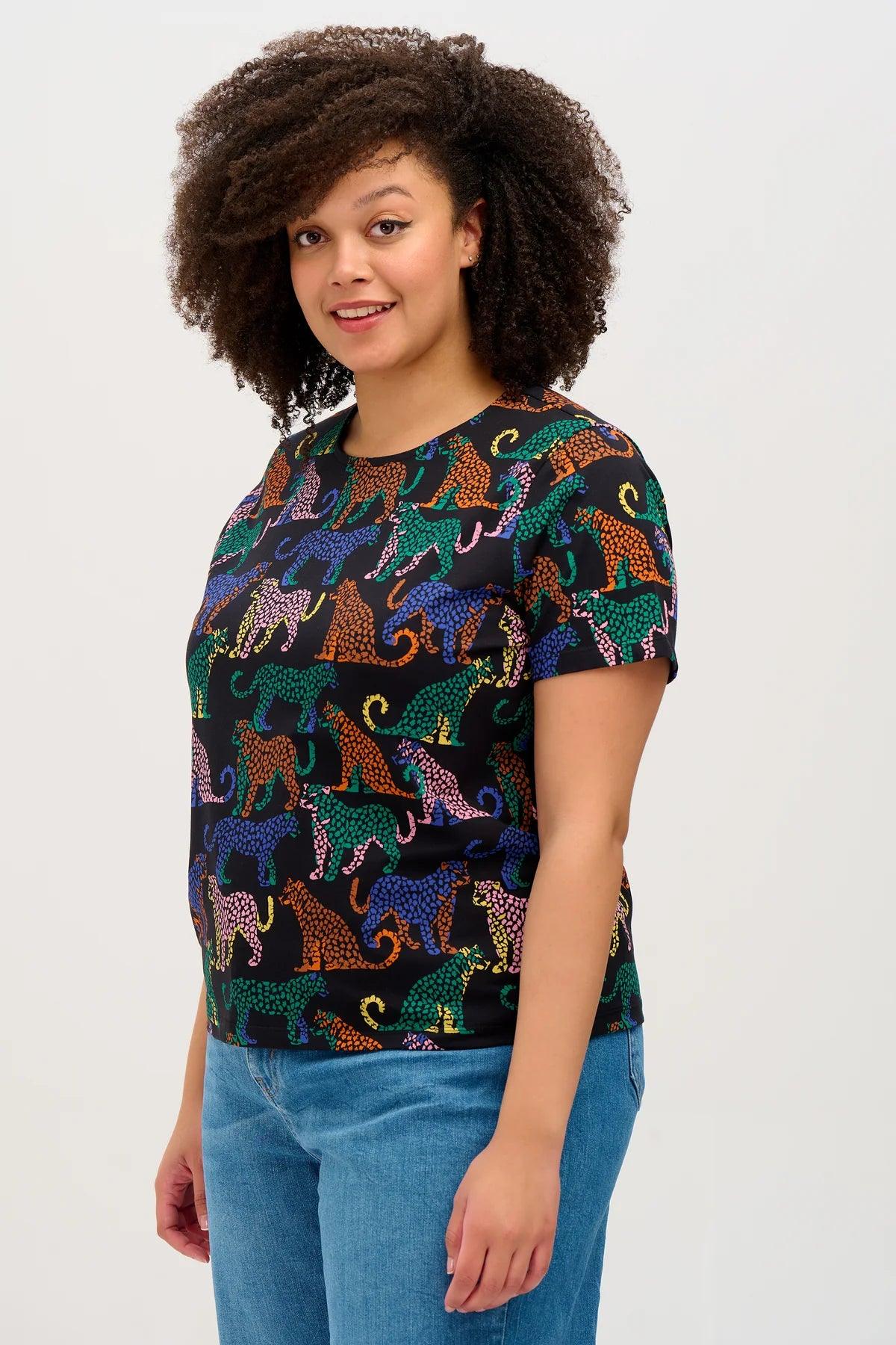 Camiseta Sugarhill Ronah Black Colourful Leopard Spots - ECRU