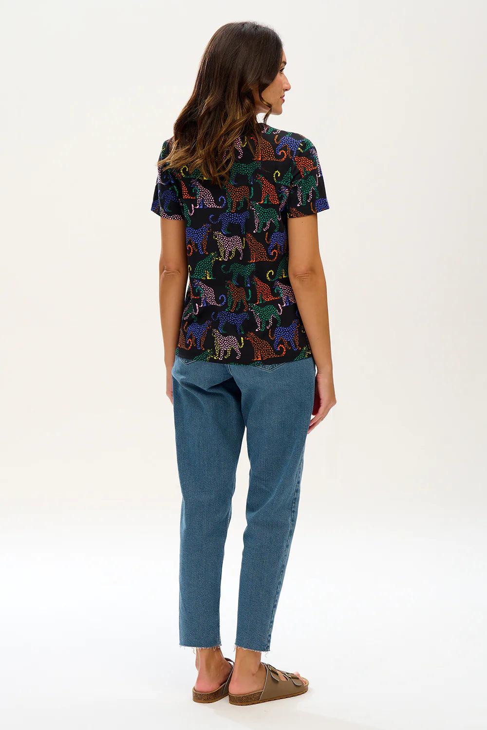 Camiseta Sugarhill Ronah Black Colourful Leopard Spots - ECRU