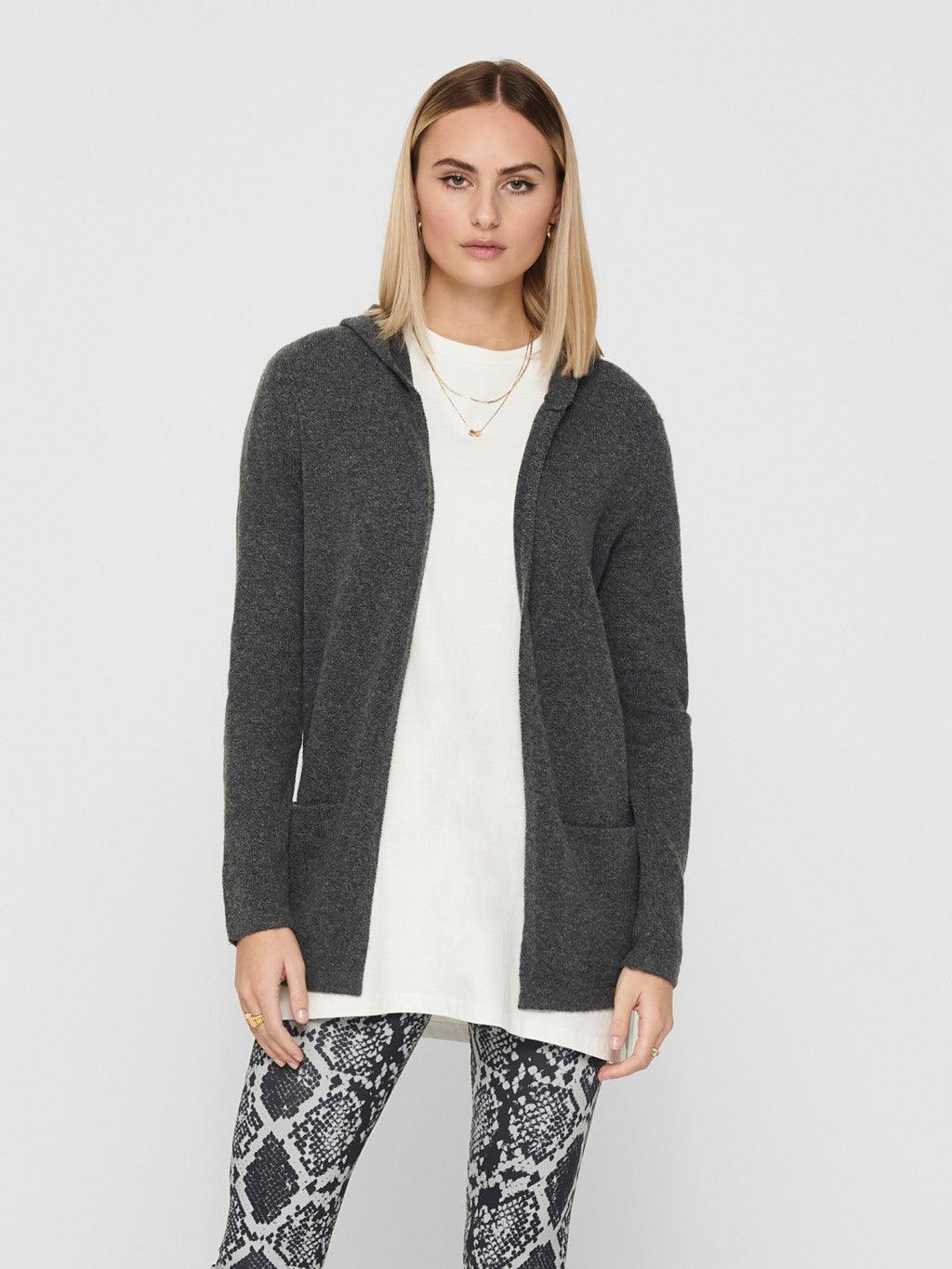 Cardigan Hood Brilliant Dark Grey Melange - ECRU