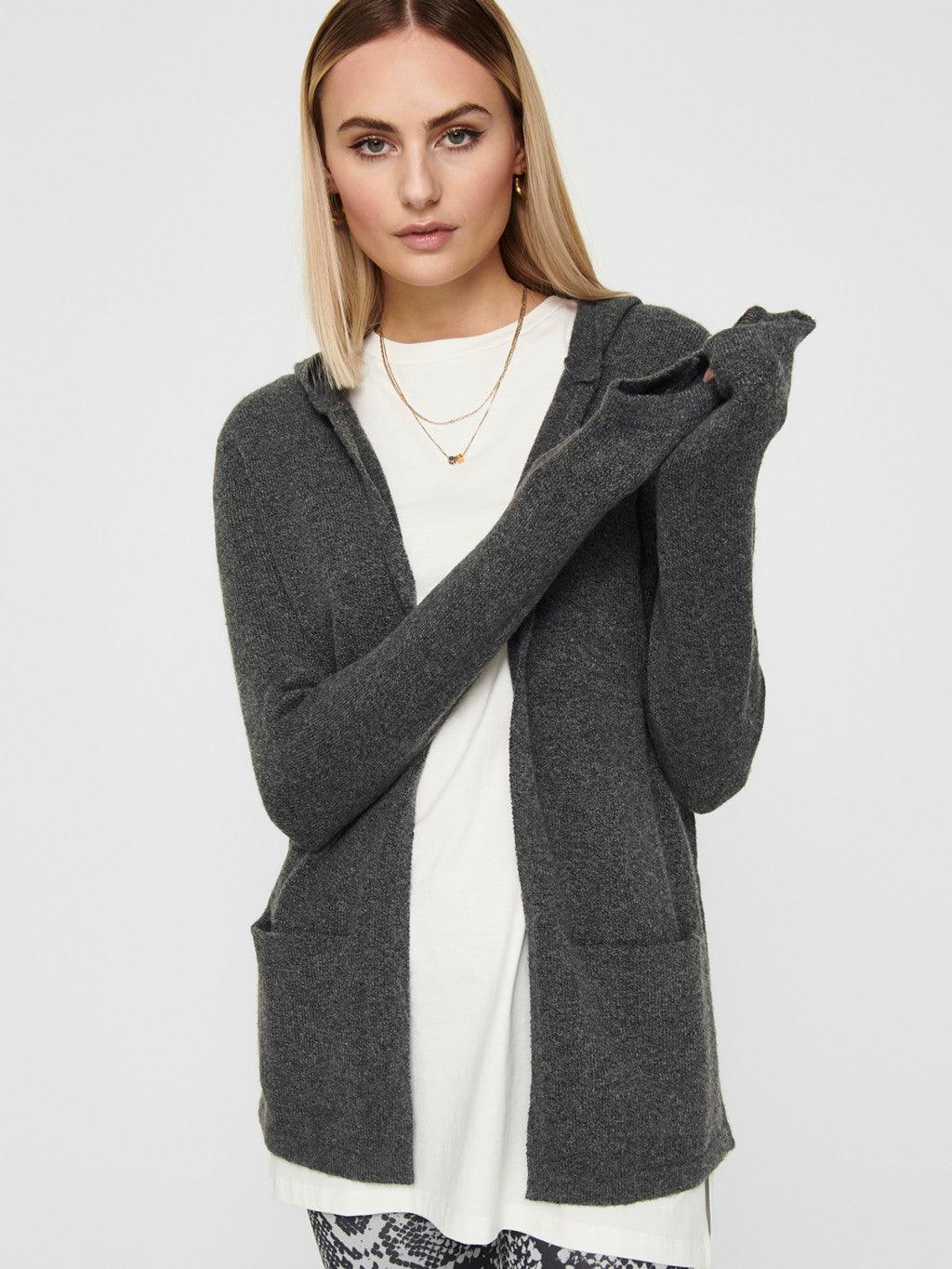 Cardigan Hood Brilliant Dark Grey Melange - ECRU