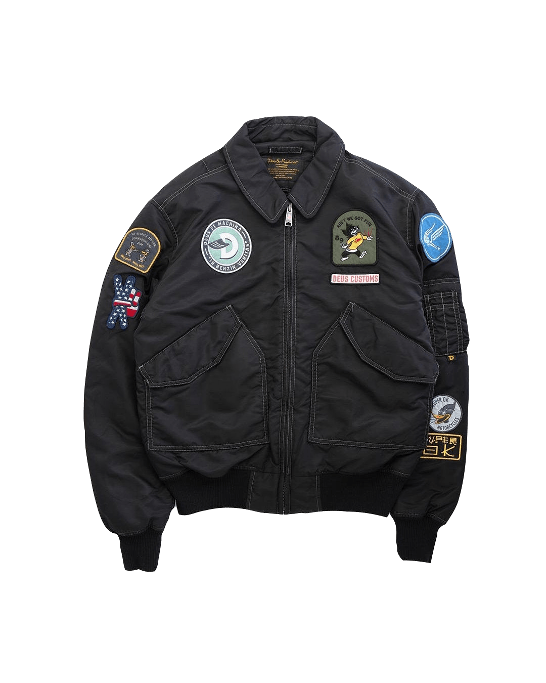 Chaqueta Bomber Flight Overdye Black - ECRU