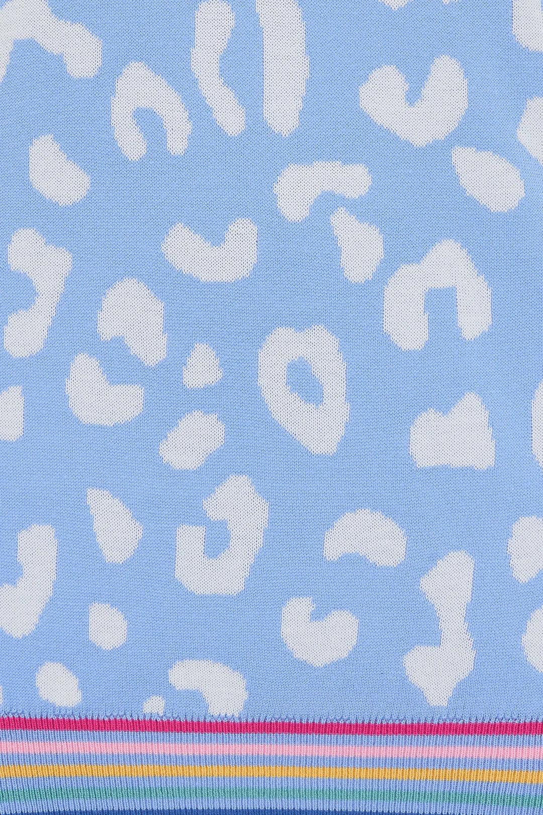 Jersey Callie Blue & White Leopard With Rainbow - ECRU