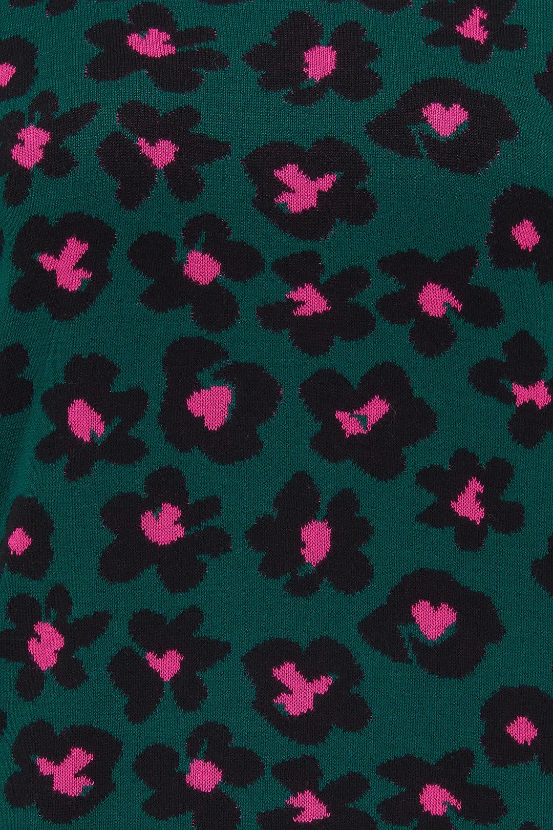 Jersey Callie Dark Green Floral Animal - ECRU