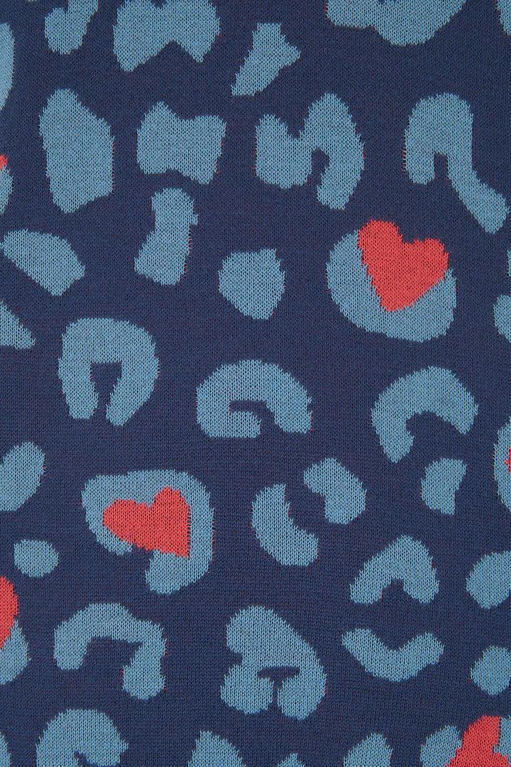 Jersey Callie Dark Grey Blue Heart Leopard - ECRU