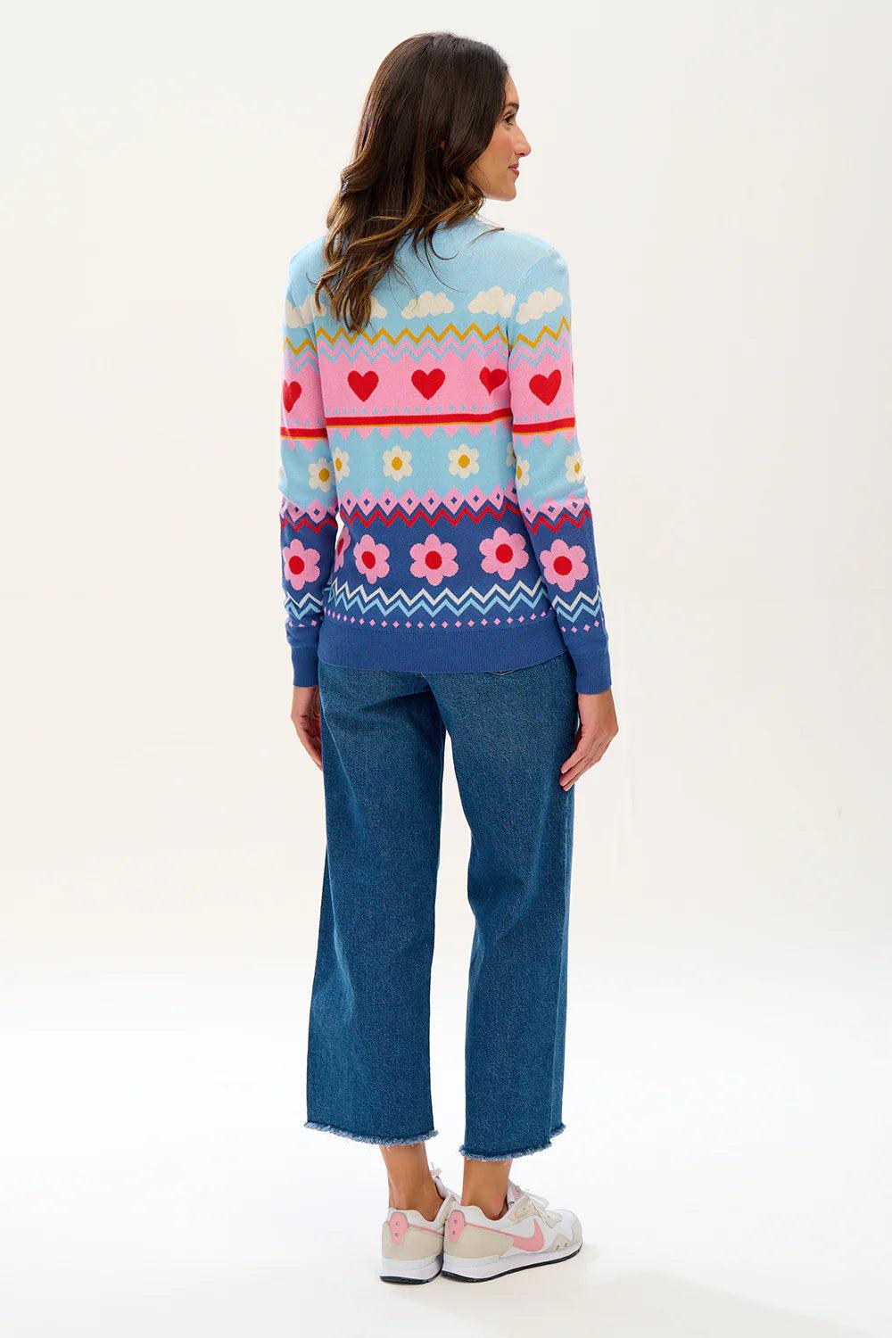 Jersey Sugarhill Rosie Fairisle Blue Multi Summer Loving - ECRU