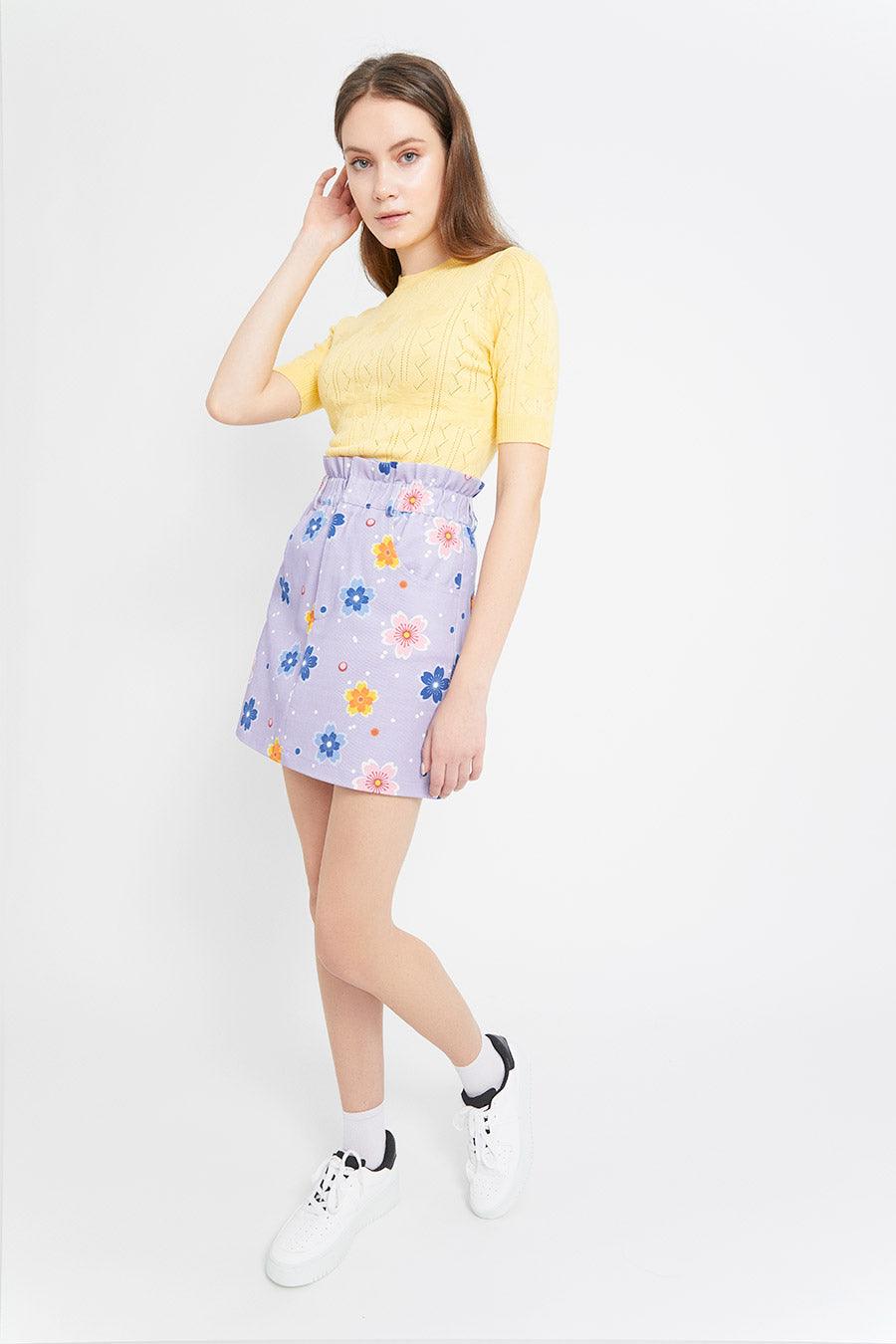 Minifalda Denim Flores - ECRU