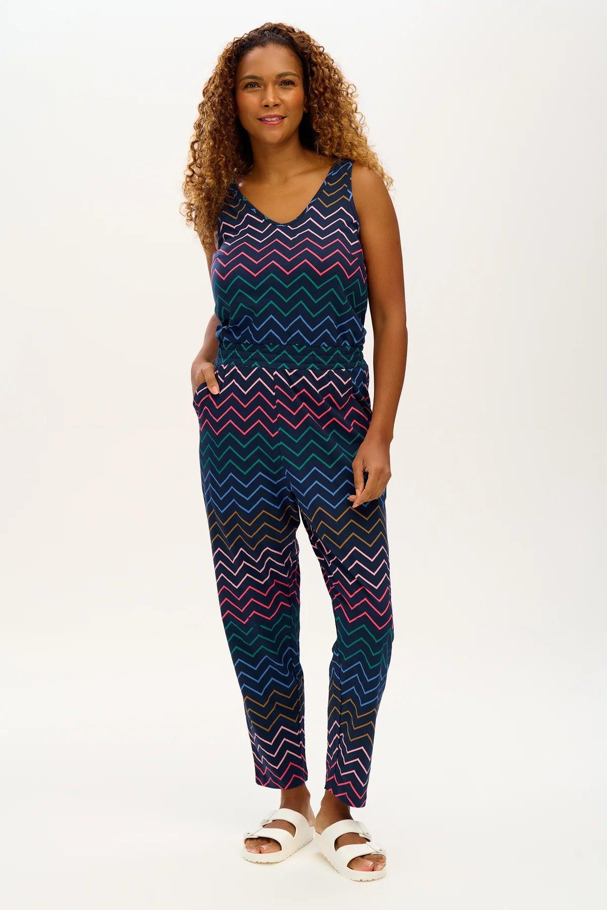 Mono Sugarhill Dina Navy Multi Chevron Stripe - ECRU