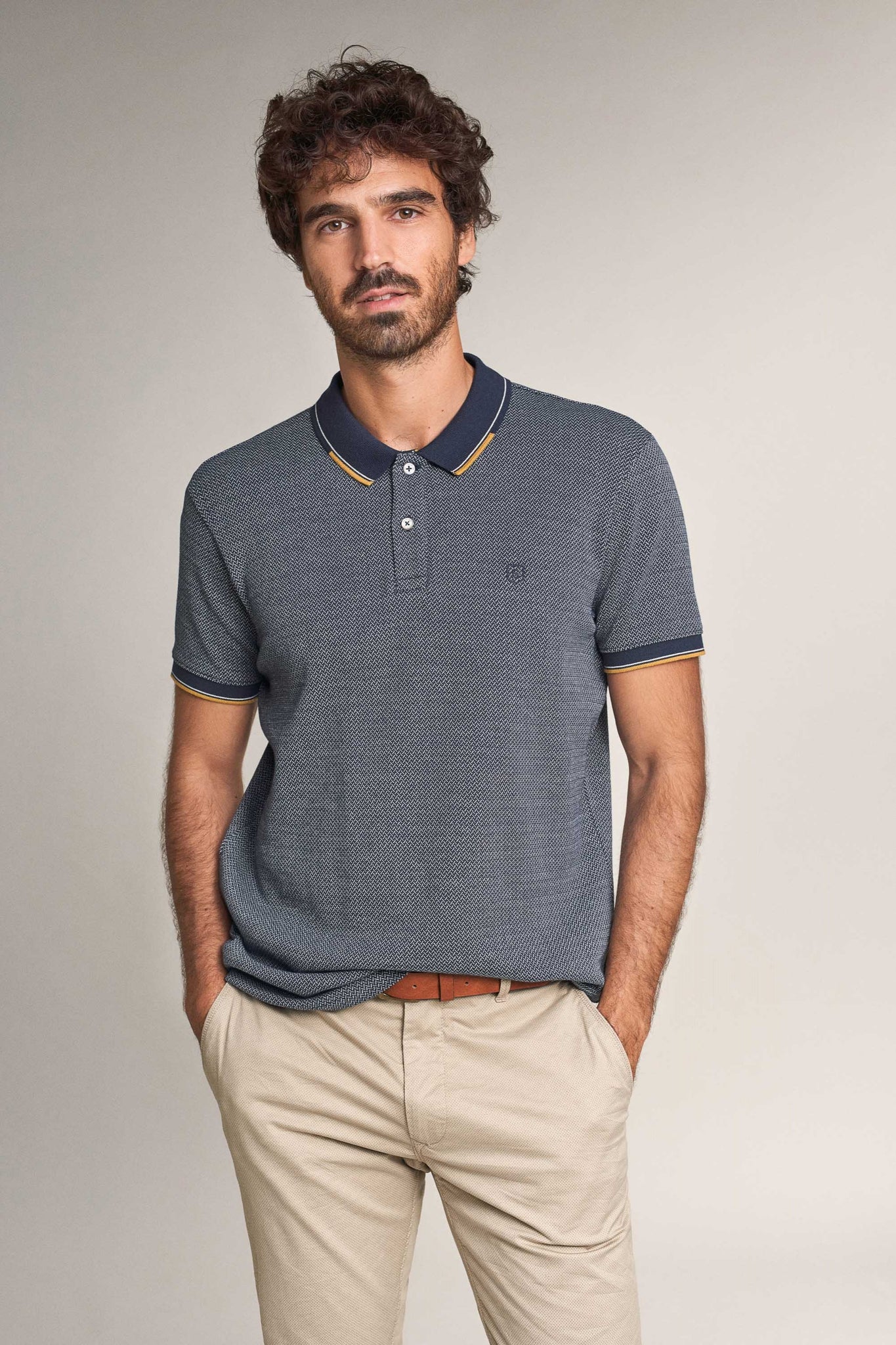 Polo Fit Regular a Rayas - ECRU