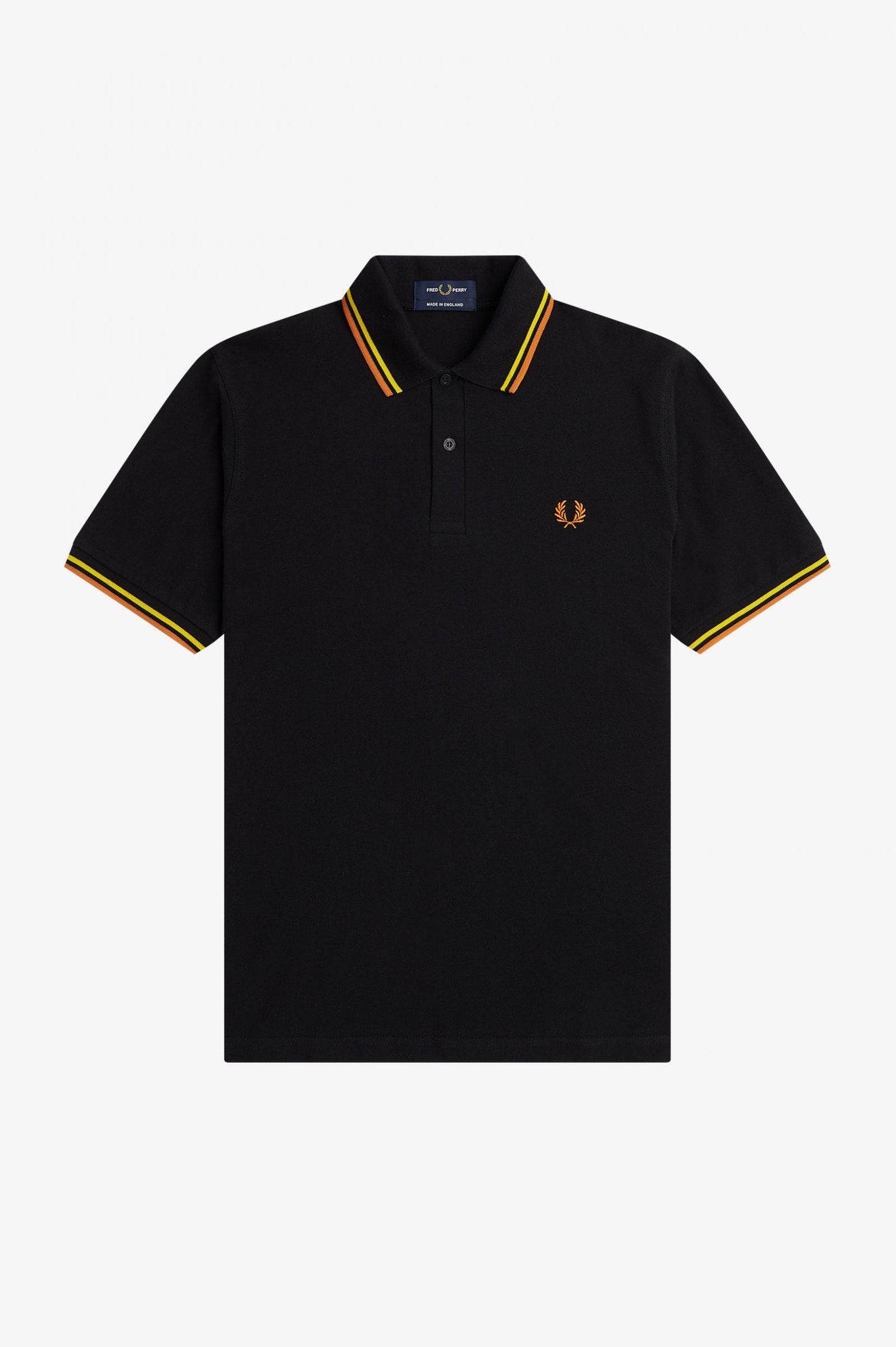 Polo Fred Perry M12 Negro Amarillo Naranja Cibernético Made In England - ECRU