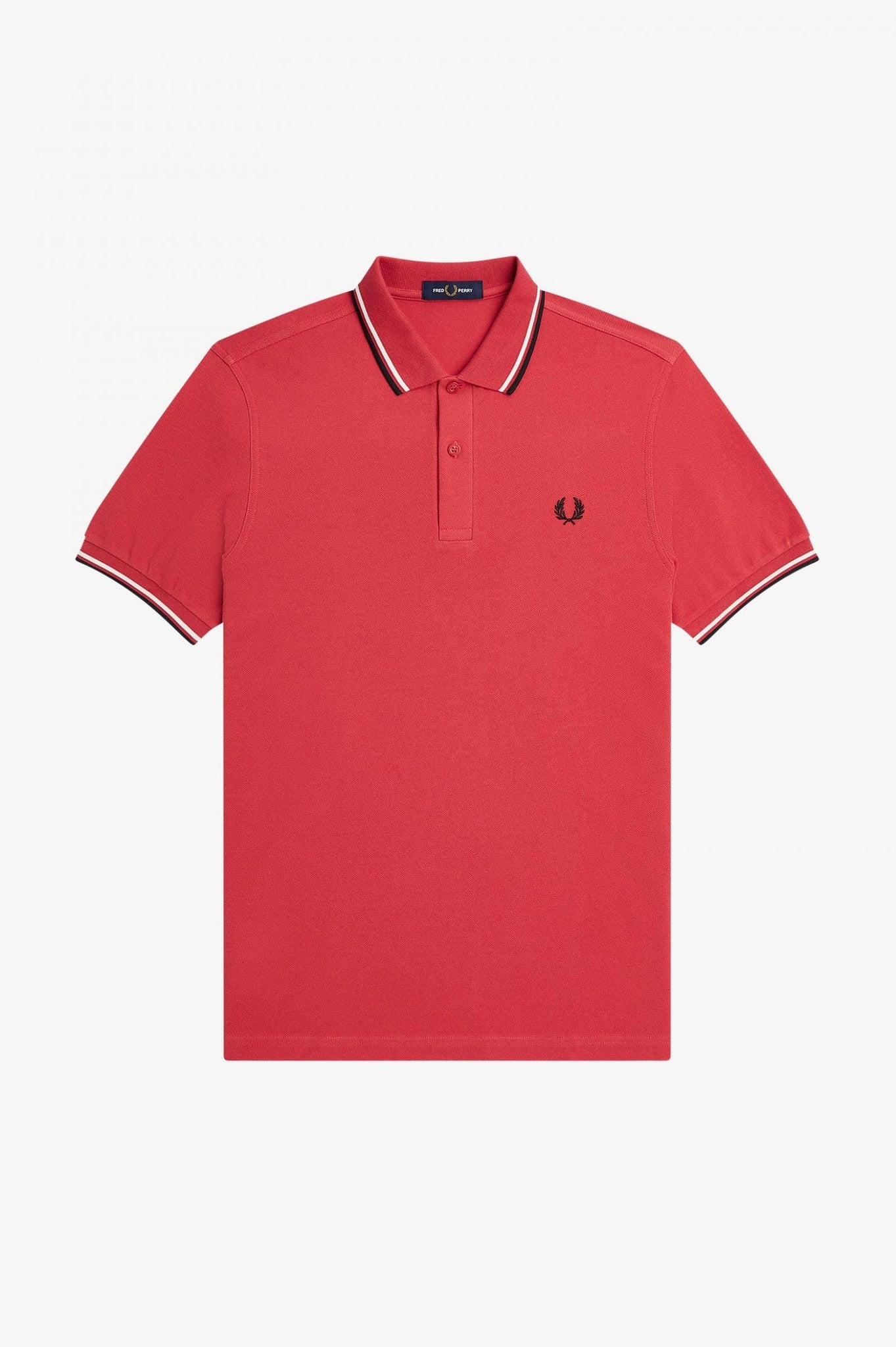 Polo Fred Perry M3600 Rojo lavado Blanco nieve Negro - ECRU