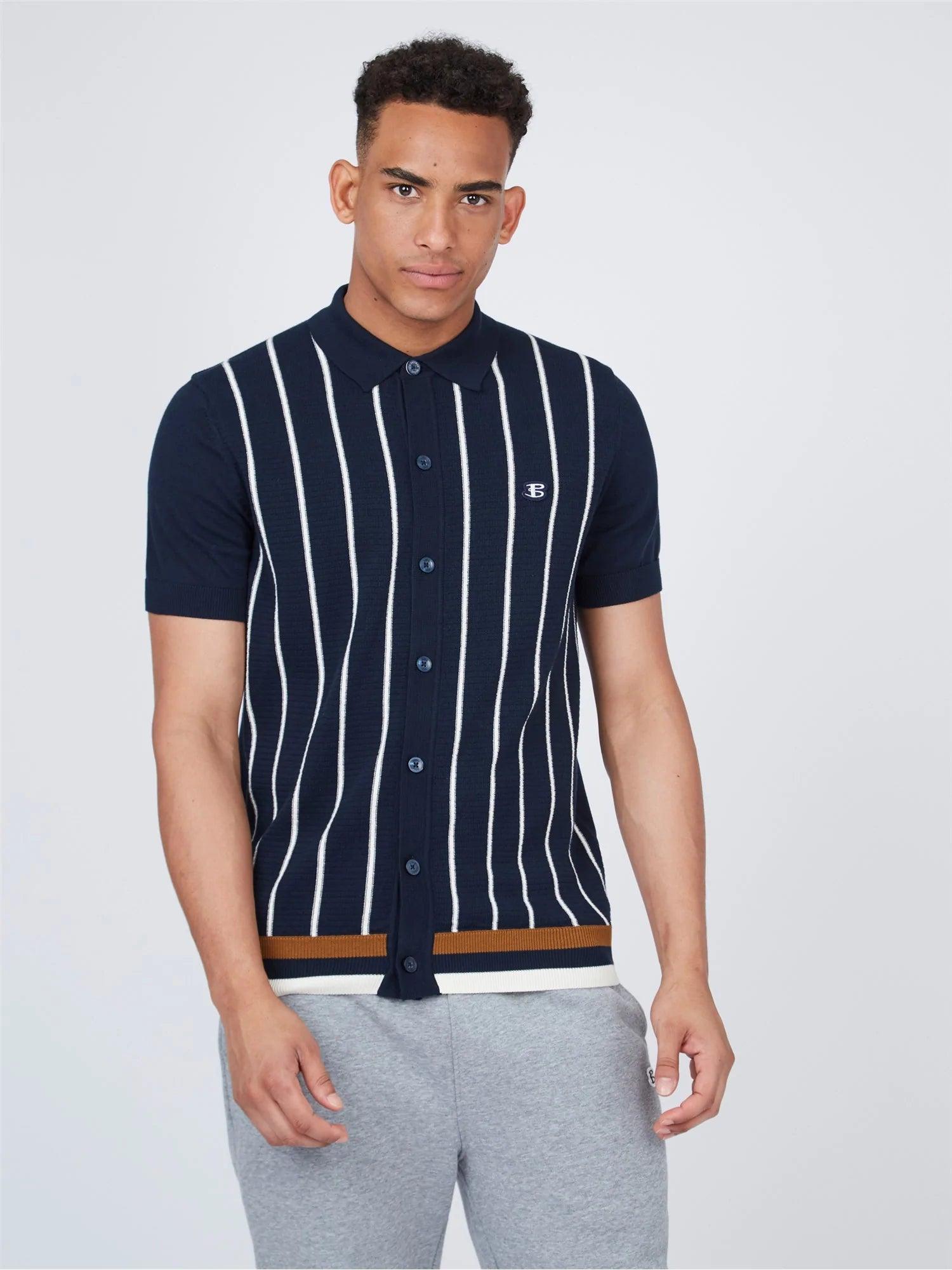 Polo Stripe Button Through - ECRU