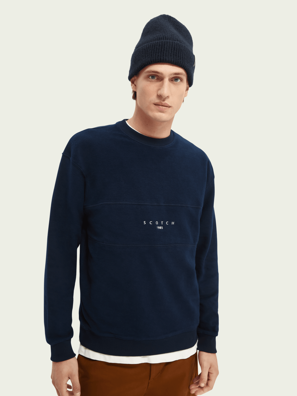 Sudadera de felpa cepillada con paneles cosidos - ECRU