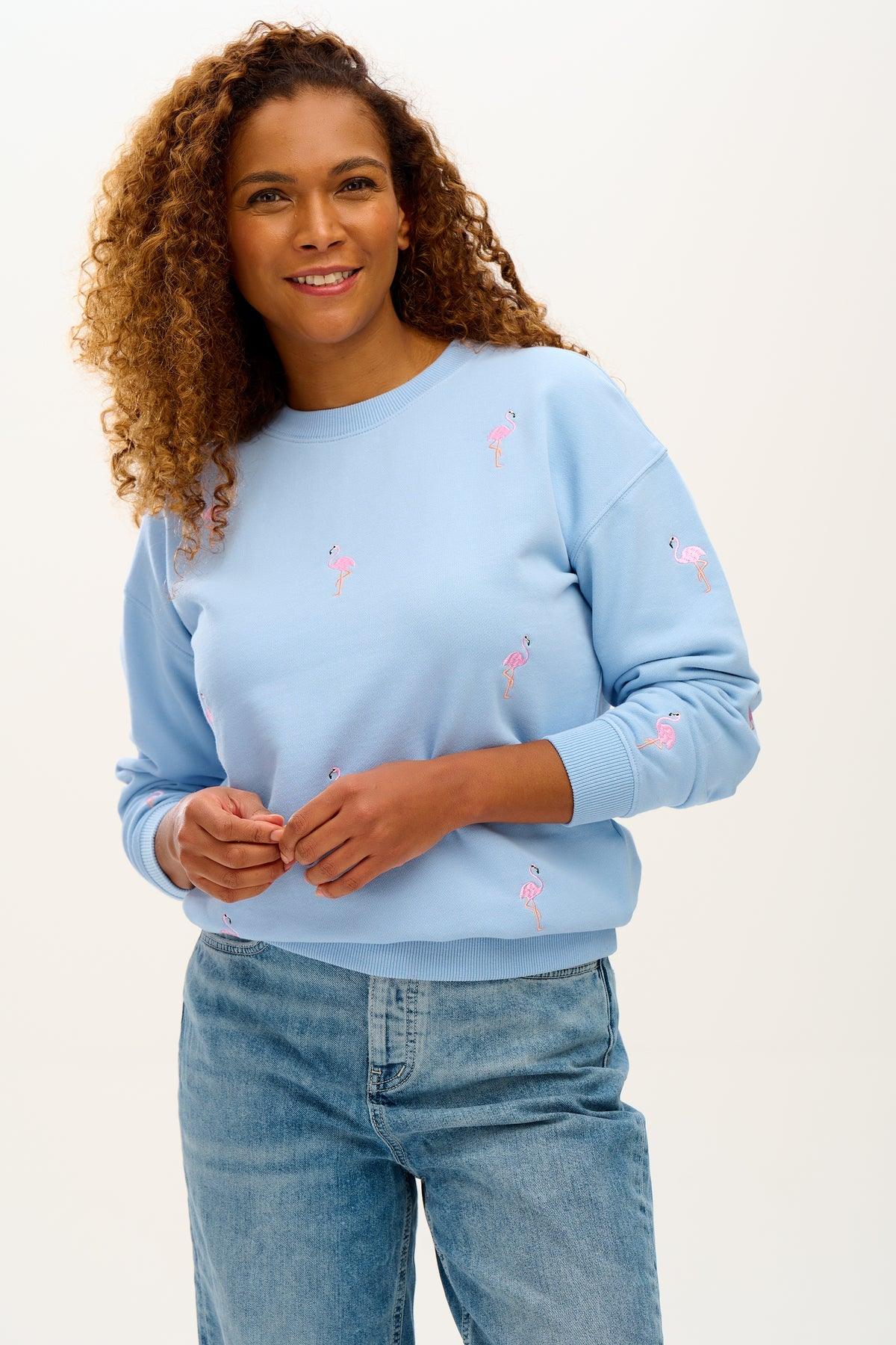 Sudadera Sugarhill Noah Blue Flamingo Embroidery - ECRU