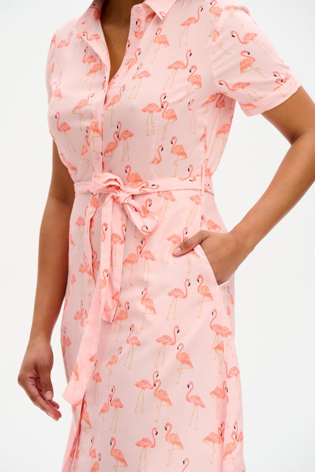 Vestido Camisero Abby Light Pink Flamingo Flock - ECRU