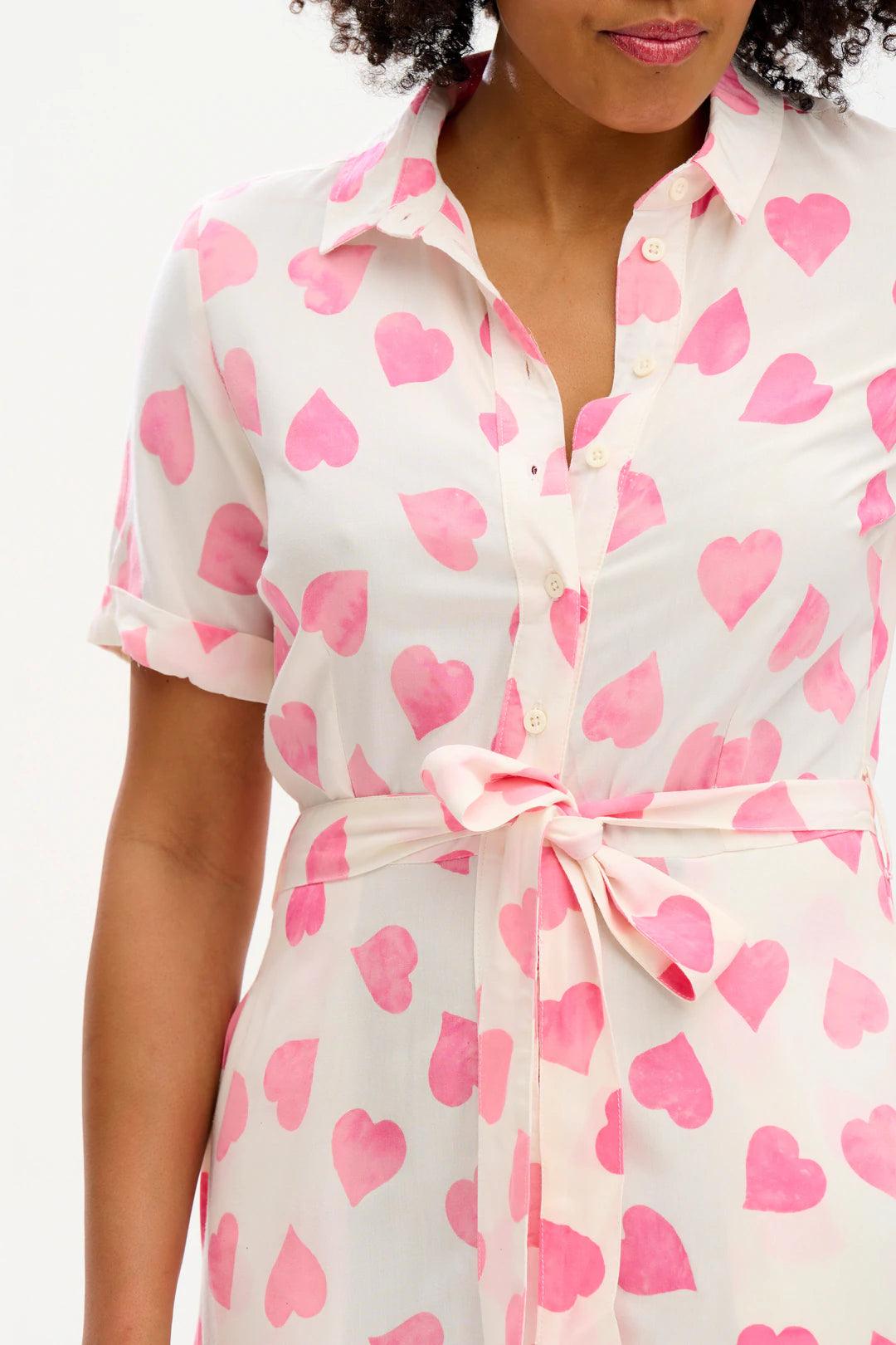 Vestido Camisero Batik Abby Off White pink Big Hearts - ECRU