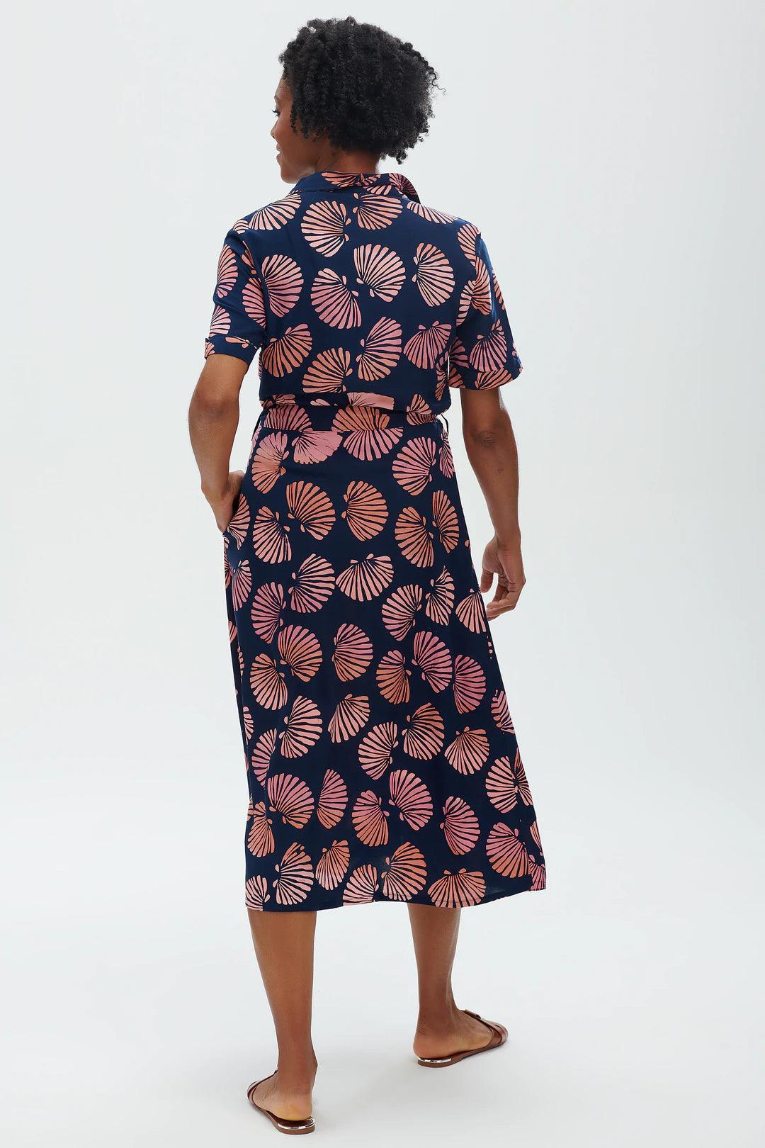 Vestido Camisero Batik Lauretta Navy Shells - ECRU