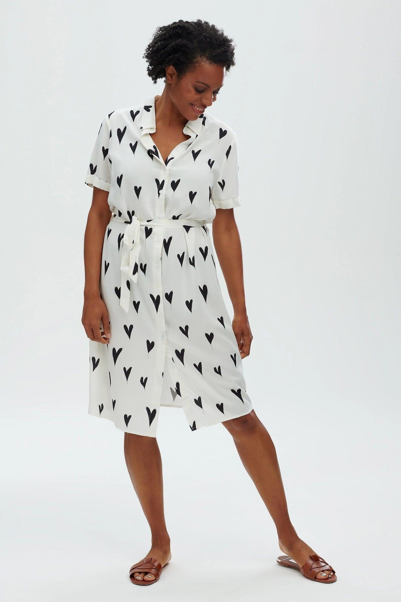 Vestido Camisero Justine Monochrome Hearts - ECRU