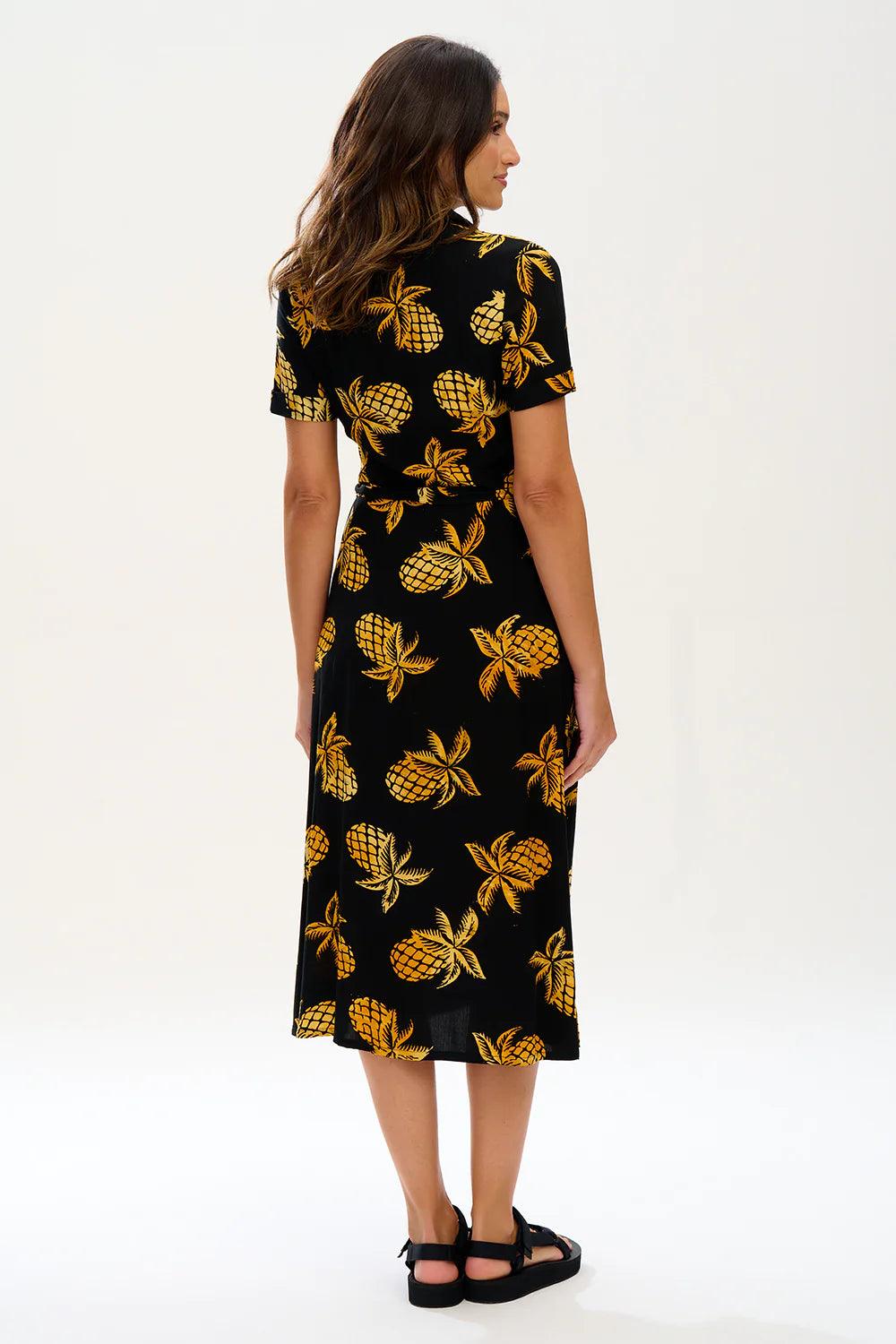 Vestido Camisero Sugarhill Melissa Batik Black Pineapples - ECRU