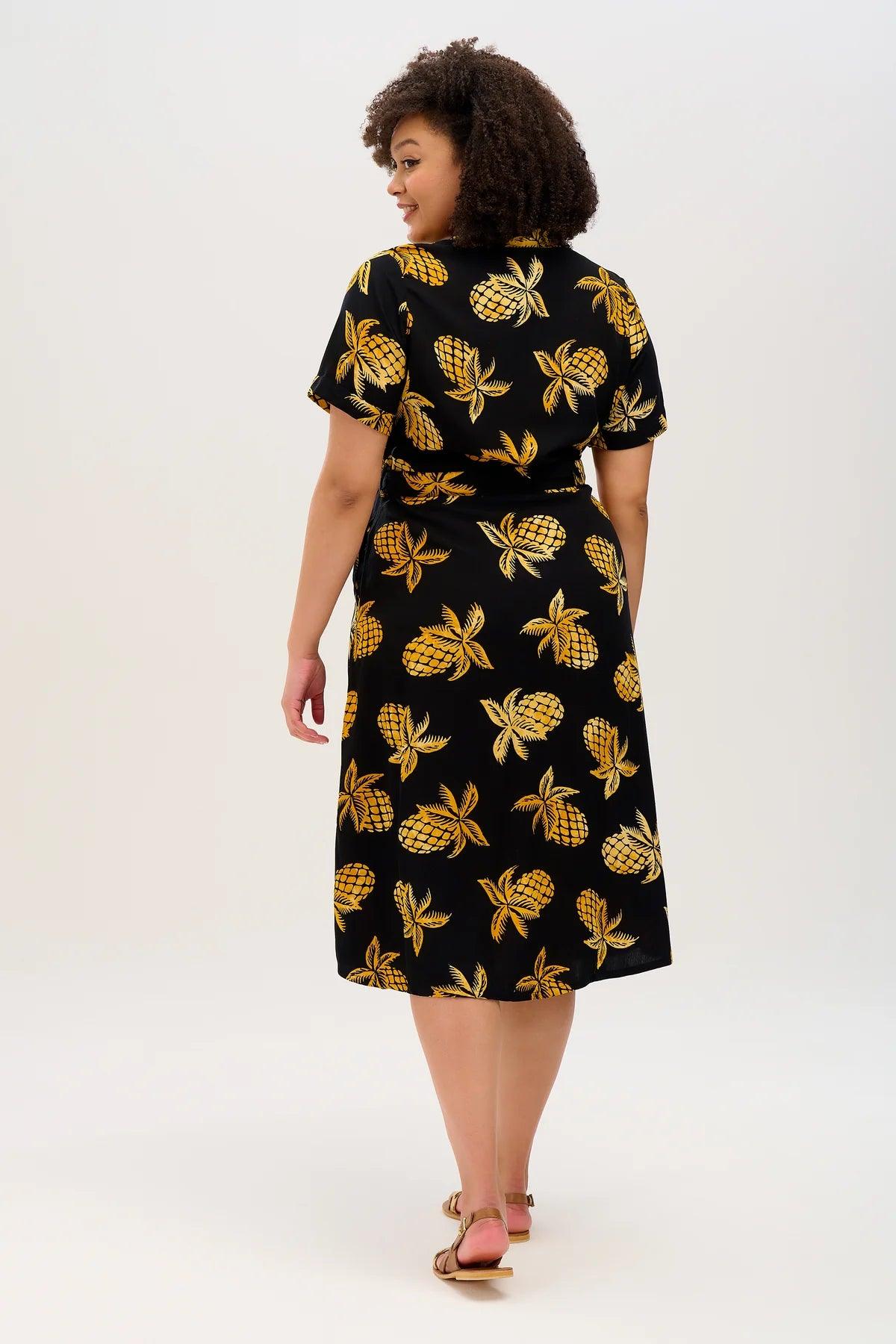 Vestido Camisero Sugarhill Melissa Batik Black Pineapples - ECRU