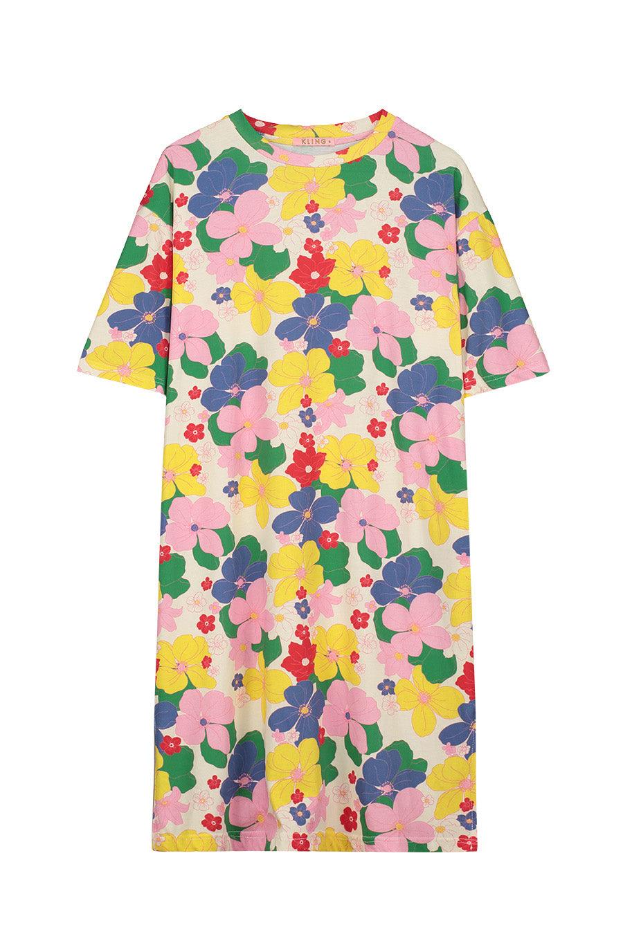 Vestido midi flores - ECRU