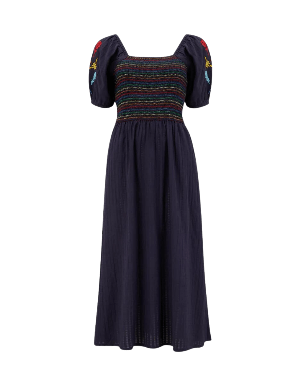 Vestido Sugarhill Lillibet Shirred Navy Rainbow Flowers - ECRU