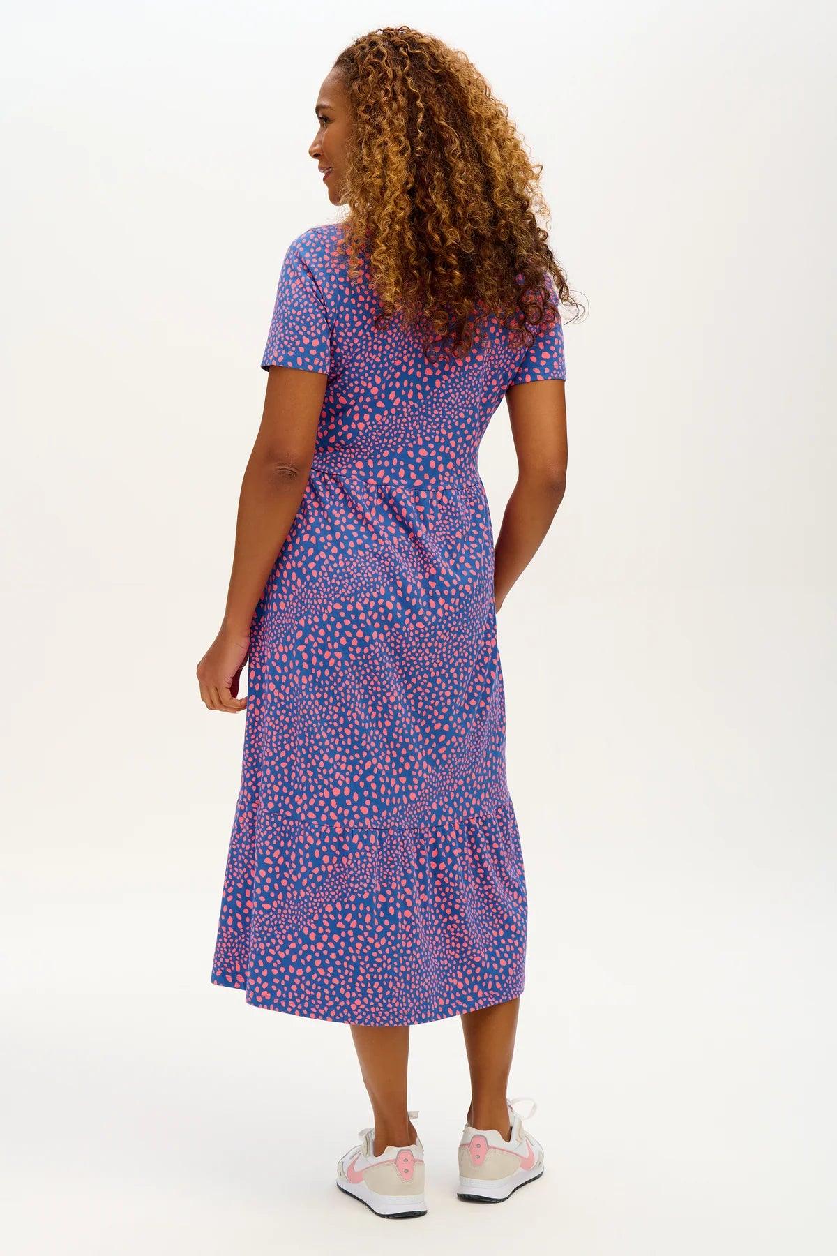 Vestido Sugarhill Unna Jersey Smock Blue Painterly Spot - ECRU