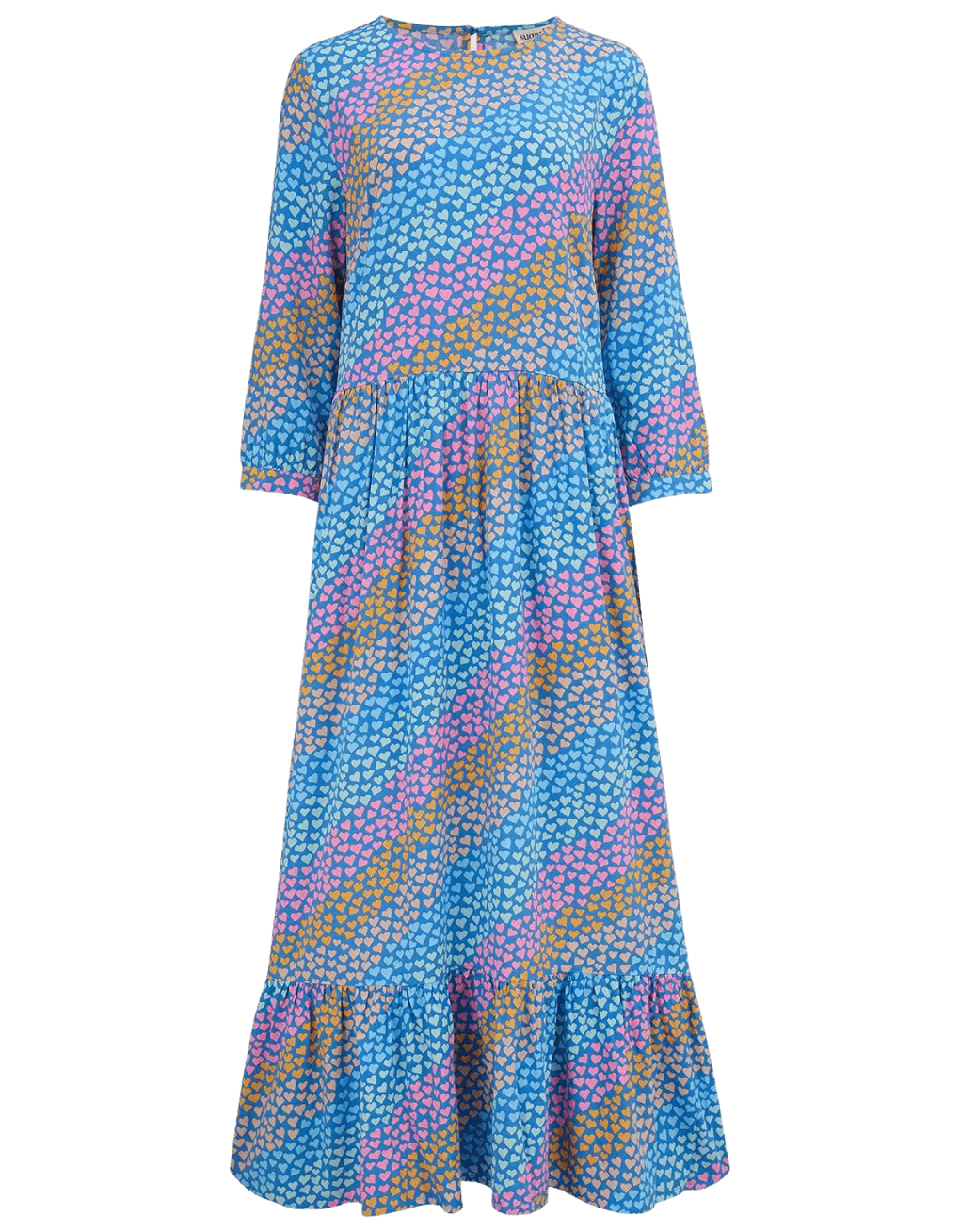 Vestido Suki Smock Blue Sliding Hearts - ECRU